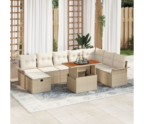 Conjunto de 9 Piezas de Sofás de Jardín con Cojines Beige Poliratán