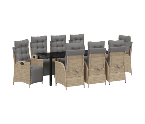 Conjunto de Comedor de Jardín de 9 Piezas Beige Rattan Poliéster