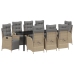 Conjunto de Comedor de Jardín de 9 Piezas Beige Rattan Poliéster