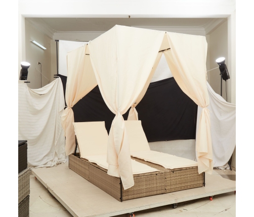 Camas de Día Exterior Beige y blanco crema Ratán, poliéster Grande