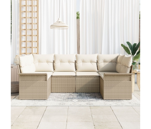 Juego de Sofá de Jardín de 6 Piezas con Cojines Beige Poliratán