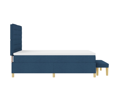 Cama con Base de Muelles con Colchón y Banco Azul 140x190 cm Tela