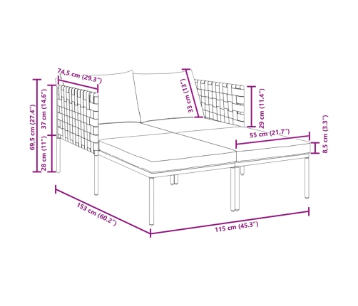 Tumbona  con cojines para 2 personas Anthracite 115x153x69,5 cm Acero