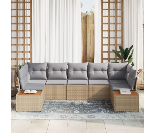 Conjunto de Sofá de Jardín  de 7 Piezas con Cojines Beige Poliratán