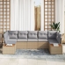 Conjunto de Sofá de Jardín  de 7 Piezas con Cojines Beige Poliratán