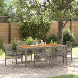 Set de Comedor de Jardín  de 7 piezas con Cojines Gris de Poliratán