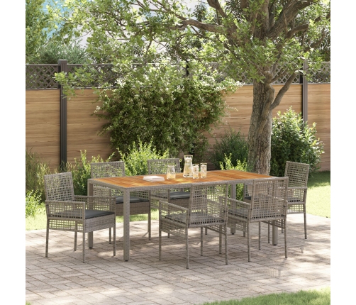Set de Comedor de Jardín  de 7 piezas con Cojines Gris de Poliratán