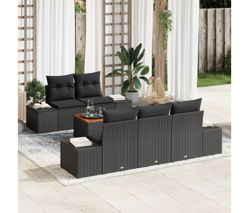 Conjunto de Sofá de Jardín  de 6 Piezas con Cojines Negro Poliratán Acacia