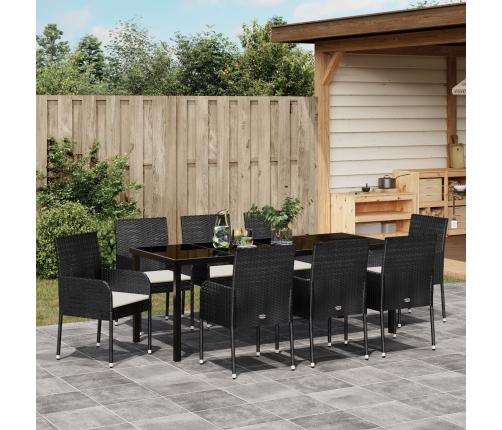 Juego de Comedor de Jardín de 9 Piezas  con Cojines Negro Poliratán