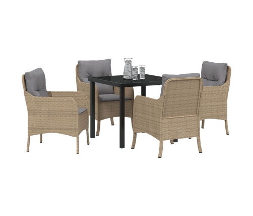 Juego de Comedor de Jardín  de 5 Piezas con Cojines Beige Poliratán