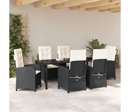 Set de Comedor de Jardín de 7 Piezas con Cojines Rattan Negro