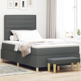 Cama con Box Spring y Banco Gris Oscuro 120x200 cm Tela