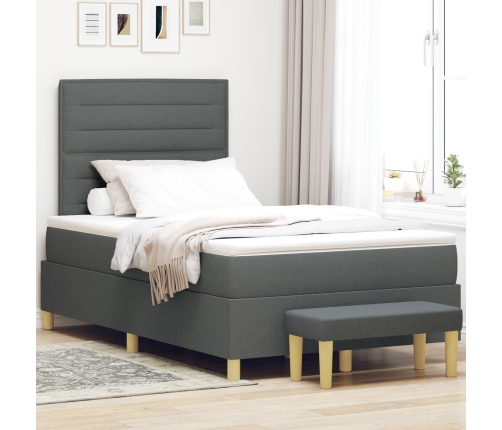 Cama con Box Spring y Banco Gris Oscuro 120x200 cm Tela