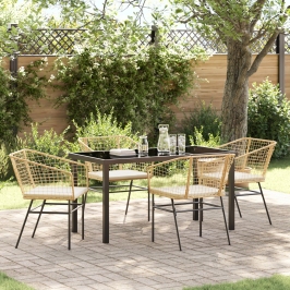 Conjunto de Comedor de Jardín  de 5 Piezas con Cojines Marrón Rátan de Polipropileno