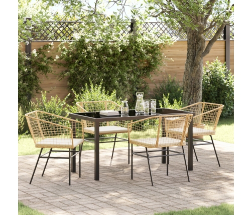 Conjunto de Comedor de Jardín  de 5 Piezas con Cojines Marrón Rátan de Polipropileno