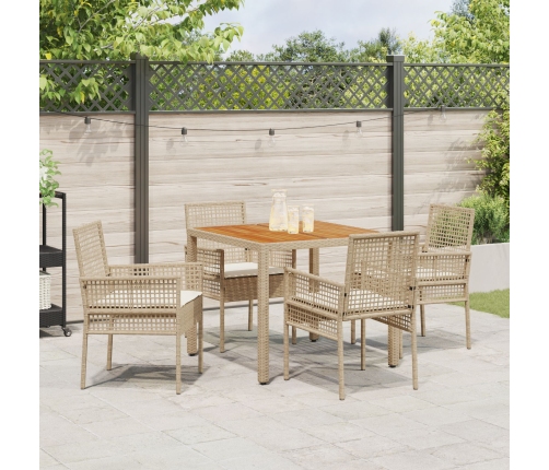 Conjunto de Comedor de Jardín  de 5 Piezas con Cojines Beige de Ratán