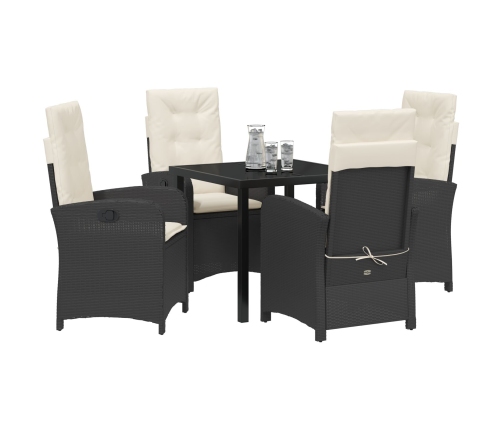 Set de comedor de jardín de 5 piezas con cojines Ratán negro