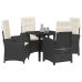 Set de comedor de jardín de 5 piezas con cojines Ratán negro