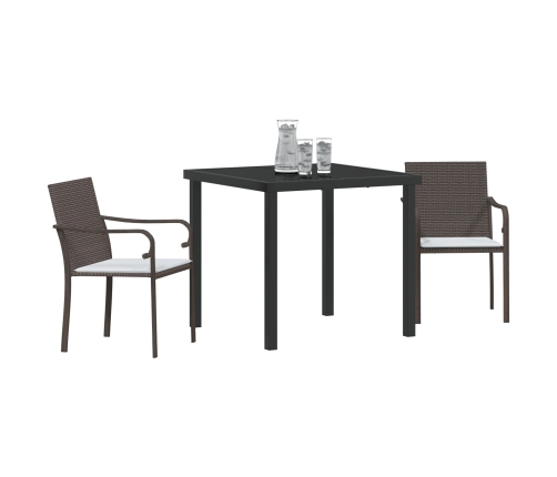Set de comedor exterior  de 3 piezas con cojines - Ratán marrón