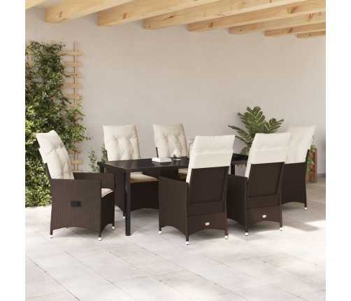 Juego de Comedor de Jardín de 7 Piezas con Cojines Marrón de Poliratán