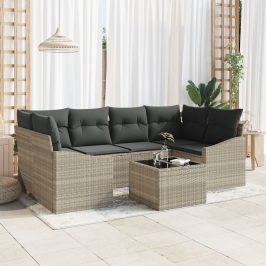 Set de sofá de jardín  Set de 7 Beige y gris oscuro Ratán