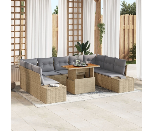Conjunto de Sofá de Jardín  10 Piezas Beige, Gris Rattan, Poliéster