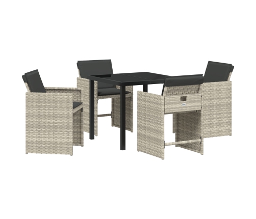 Set de Comedor de Jardín de 5 Piezas  con Cojines Gris Claro Poliratán