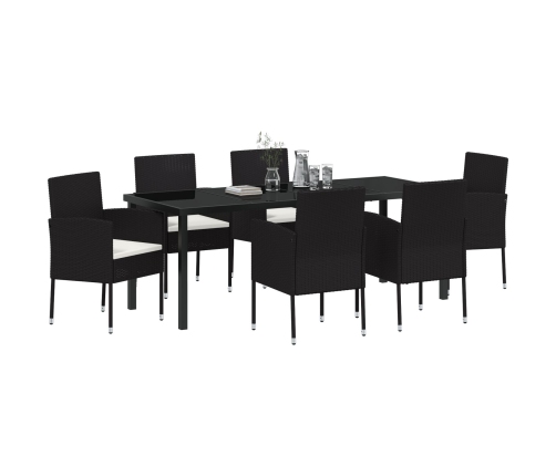 Set de Comedor de Jardín de 7 Piezas con Cojines Negro Poliratán