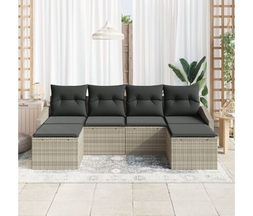 Conjunto de Comedor de Jardín  de 6 Piezas con Cojines Poliratán Gris Claro