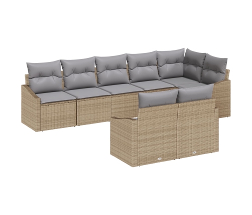 Conjunto de Comedor de Jardín de 8 Piezas con Cojines Beige Poliratán