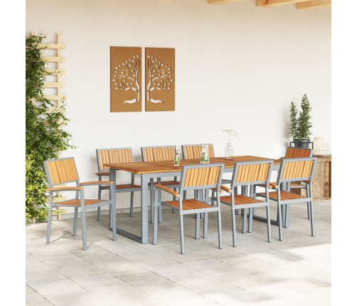 Conjunto de Comedor de Jardín  Juego de 9 Gris, Tono Madera Metal