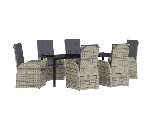 Conjunto de Comedor de Jardín de 7 Piezas con Cojines Gris de Poliratán