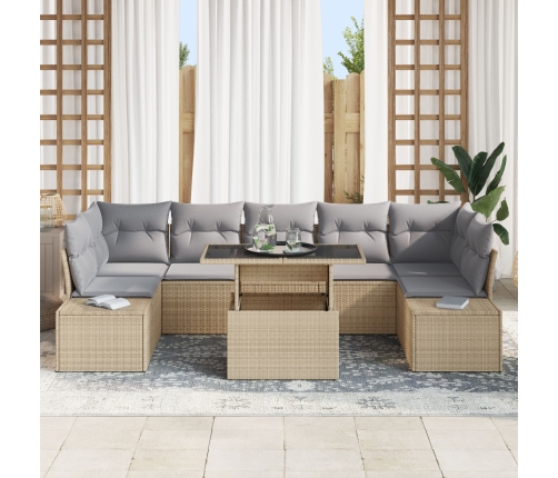 Conjunto de Sofás de Jardín de 8 Piezas con Cojines Beige Poliratán