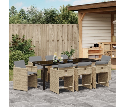 Set de comedor de jardín  de 9 piezas con cojines de poliratán beige