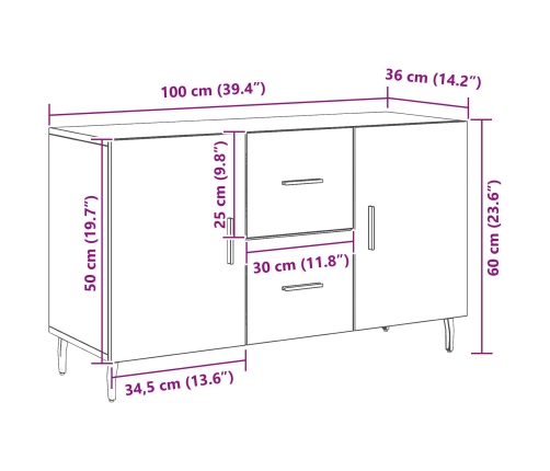 Consola Negra de Roble  100x36x60 cm de Madera de Ingeniería