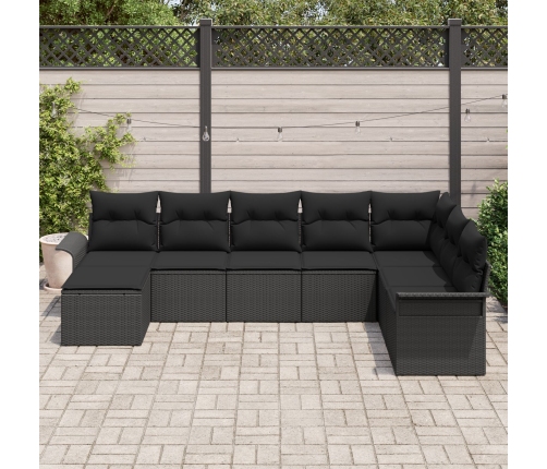Conjunto de sofá de jardín de 8 piezas con cojines ratán negro de