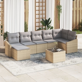Conjunto de Comedor de Jardín de 8 Piezas con Cojines de Ratán Poliéster Negro