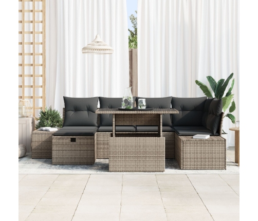 Conjunto de Sofás de Jardín  de 7 Piezas con Cojines Gris Poliratán