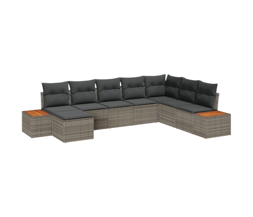 Conjunto de Sofá de 8 Piezas  con Cojines Gris Ratán Poli Acacia