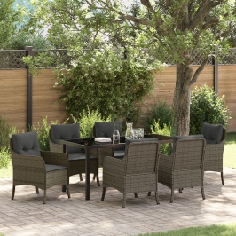 Juego de comedor de jardín de 7 piezas con cojines gris poliratán