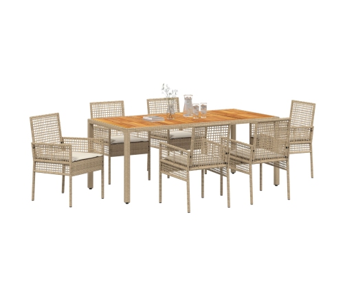 Conjunto de Comedor de Jardín de 7 piezas  con Cojines Beige de Ratán Polipropileno