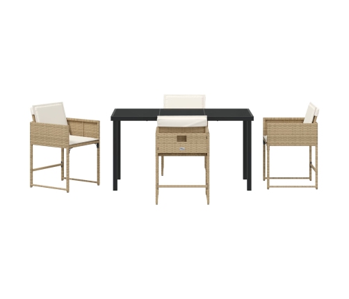 Conjunto de Comedor de Jardín de 5 Piezas con Cojines Beige Ratan PE