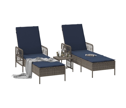Tumbona Set de 3 Gris y azul marino Ratán PE, metal Plegable