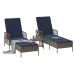 Tumbona Set de 3 Gris y azul marino Ratán PE, metal Plegable