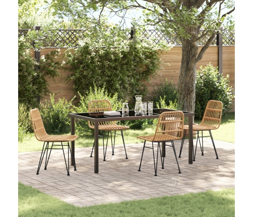 Conjunto de Comedor Jardín de 5 Piezas Marrón Ratán Poliéster