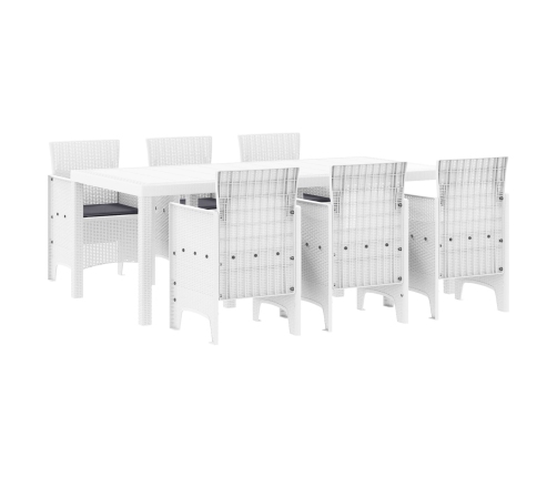 Conjunto de Comedor de Jardín de 7 Piezas con Cojines en Blanco de Poliratán