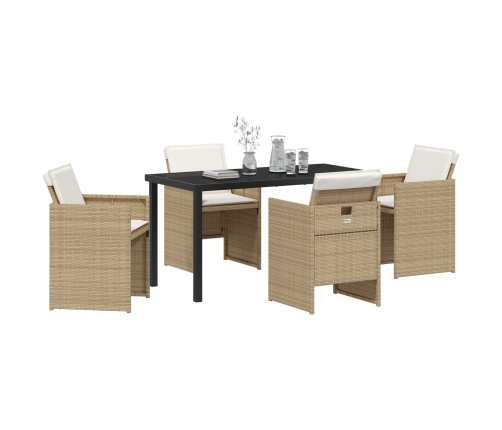 Conjunto de comedor de jardín  de 5 piezas con cojines de poliratán beige