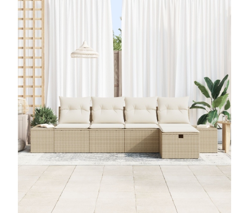 Conjunto de Sofá de 5 Piezas  con Almohadas Beige Poliratán
