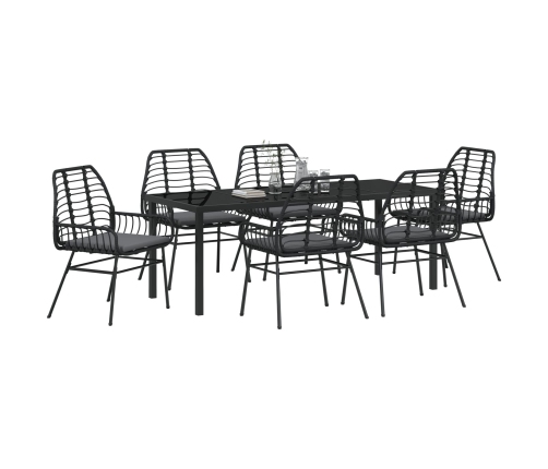 Conjunto de comedor de jardín  de 7 piezas con cojines negro poliratán