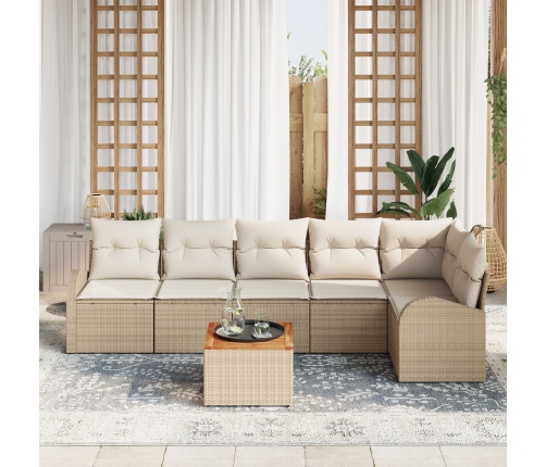 Set de Sofá de Jardín  de 7 Piezas con Cojines Beige Ratán Poli Acacia